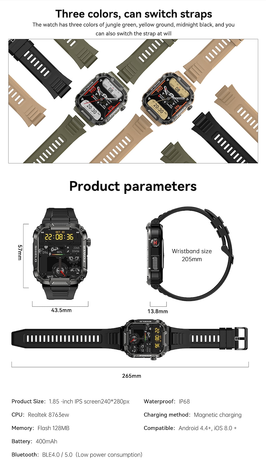 iPS mk66 Умные часы 1.85 дюймовый Смарт Часы Bluetooth Педометр Напоминание о звонке Датчик для отслеживания активности Совместим с Android iOS Женский Мужчины 2025 - $59.99 –P9