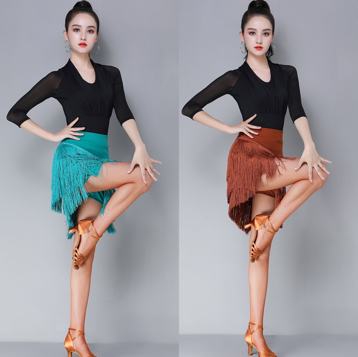 Latin Dance Skirts Tassel Pure Color Women's Training Party High Terylene 2025 - $21.99 –P2