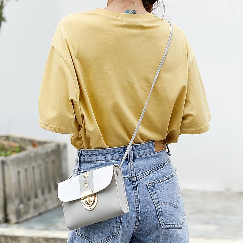Women's Mini Crossbody Bag - Faux Leather Small Shoulder Purse with Gold Metal Lock, Stylish Two-Tone Design for Casual or Evening Use 2025 - $11.99 –P3