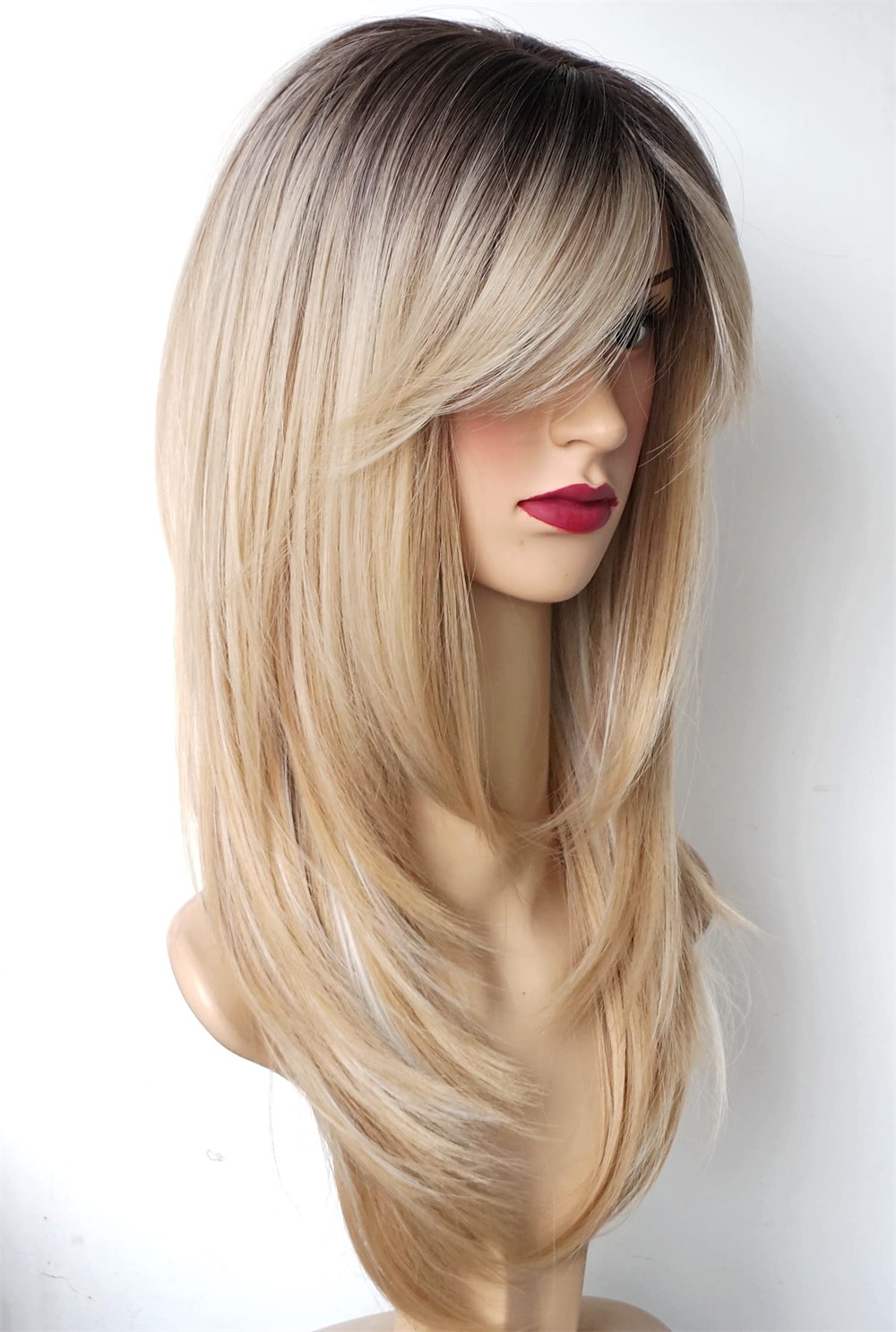 lunga lunghezza della spalla a strati marrone con parrucca evidenziata color cammello fibra di capelli sintetica evidenzia parrucche multicolori per donne bianche del 2025 a $26.99 –P15