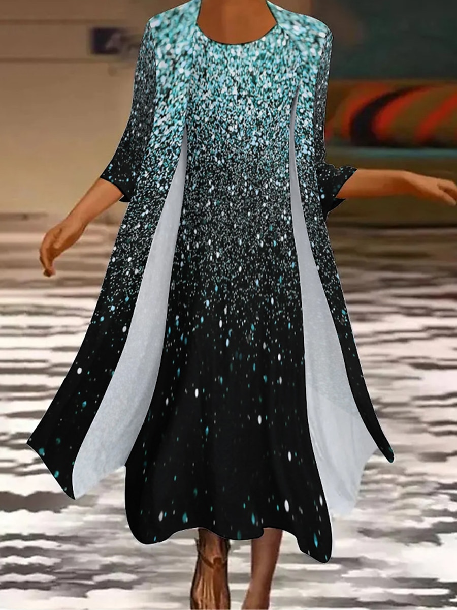 Femme Robe mi-longue Robe casual Robe Ensemble Robe deux pièces Robe d'église Mode Extérieur du quotidien Sortie Standard A Ombre Manches 3/4 Col Ras du Cou Rose Claire Bleu Dorée Vert Eté Printemps de 2025 ? $34.99 –P7