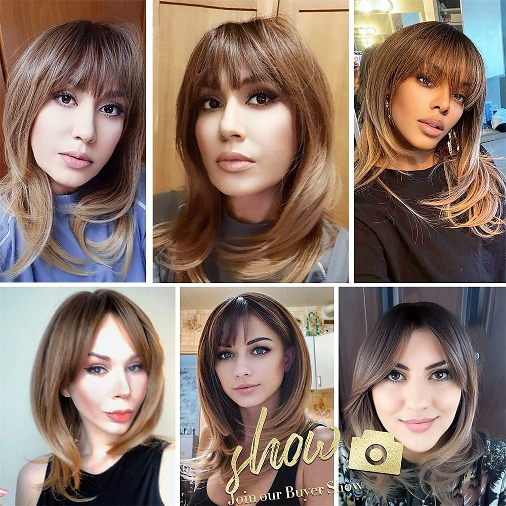 Dark Brown Hair Synthetic Wigs With Blonde Highlights For Women Heat  Resistant