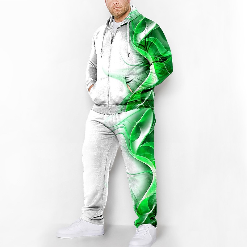 Homens Gráfico Bloco de cor 2pcs Conjuntos de moletom 3D Moletom Manga Longa Calças compridas Com Capuz Moda Designer Casual Diário Esportes Para Noite Impressão 3D Primavera & Outono Azul Vermelho de 2025 por $46.99 –P2