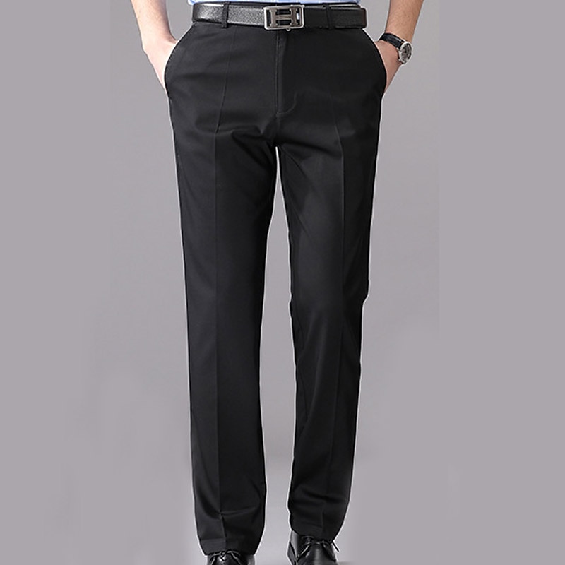 Herren Anzughosen Hose Hosen Tasche Gerade geschnitten Glatt Hochzeit B¨¹ro Arbeit Baumwollmischung Schick & Modern Ausgefallene Schwarz Weiß Hoher Taillenbund Mikro-elastisch 2025 - $42.99 –P5