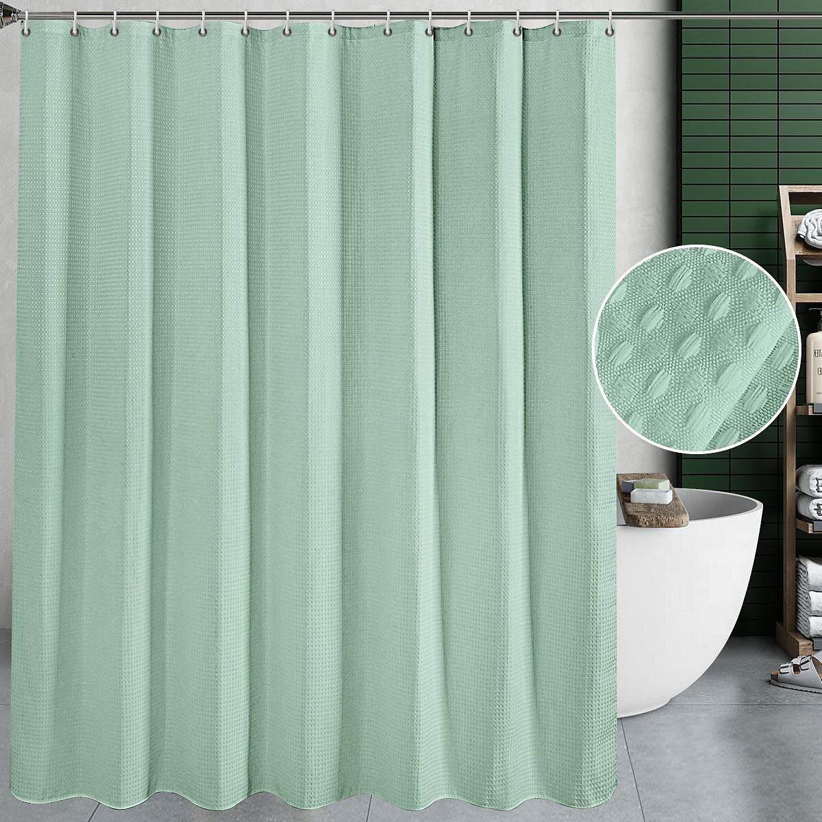 Gradient Waffle Shower Curtain with 12 Hooks 180cm*180cm(70"*70") Textured Fabric Waterproof Bathroom Decor Gradient Modern Shower Curtain Sets 2025 - $25.99 –P6