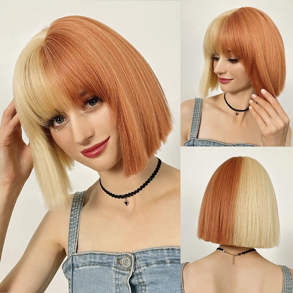 Blonde Bob Wig with Bangs - 12'' Short Blonde Wig for Women Natural Look Color Wigs with Bangs Super Soft and Easy to Wear Straight Bob Wig Synthetic Wig for Daily Halloween 2026 - $22.99 –P8