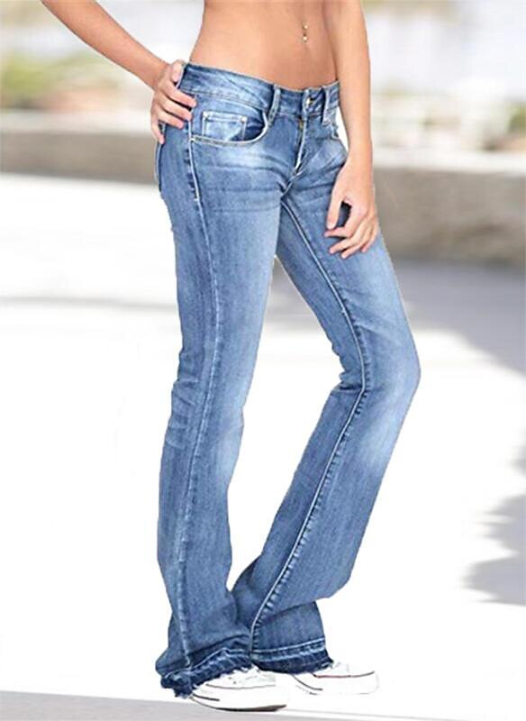 Women‘s Flare Low Rise Jeans Pants Bootcut Full Length Denim Pocket Stretchy High Waist Casual Daily  Navy Blue Light Blue S M 2023 - US $26.99 –P2