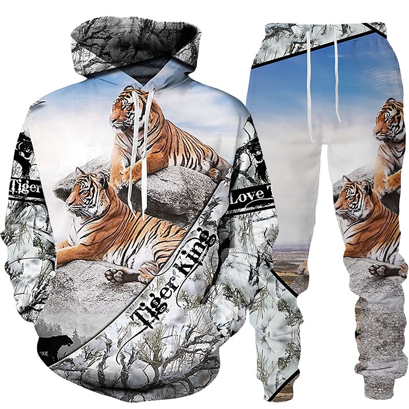 Homens Gráfico Tigre 2pcs Conjuntos de moletom 3D Moletom Moletons Manga Longa Calças compridas Com Capuz Roupa de rua Básico Casual Desportos e Ar livre Casual Esportes Imprimir Primavera Outono de 2025 por $38.99 –P6