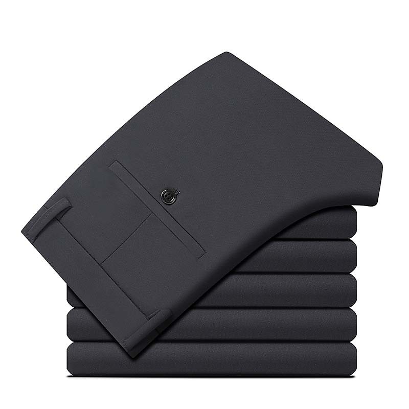 Homens Social Calças Bolsos Perna reta Tecido Casamento Escritório Trabalho Chique & Moderno Formal Preto Azul Marinha Cintura Alta Micro-Elástica de 2026 por $24.99 –P5