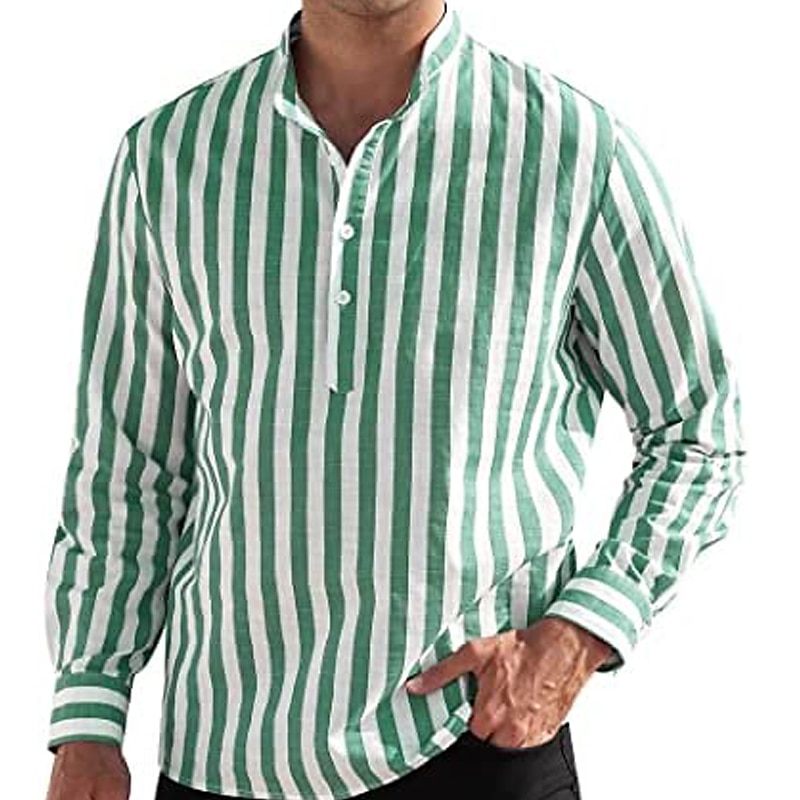 Herren Hemd Hemd mit chinesischem Kragen Hemd mit Stehkragen Popover-Hemd Sommerhemd Freizeithemd Schwarzgrau Blau Staubiges Blau Grün Langarm Gestreift Schwarz & Weiß Kragen Lässig Täglich 2025 - $21.99 –P5