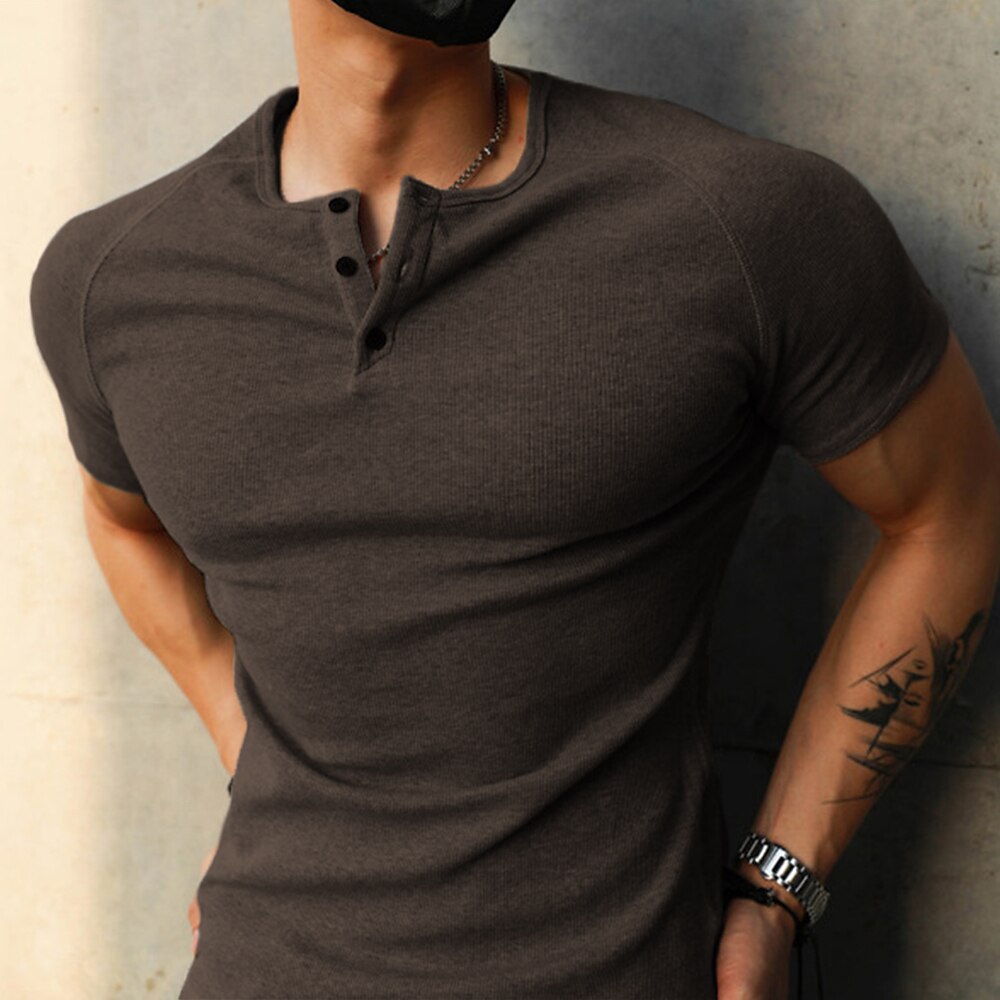 Men's Henley Shirt Ribbed Knit tee Plain Henley Street Holiday Short Sleeve Button-Down Clothing Apparel Fashion Casual Comfortable 2025 - $17.99 –P4