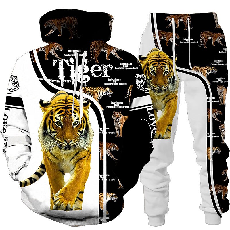 Homens Gráfico Tigre 2pcs Conjuntos de moletom 3D Moletom Moletons Manga Longa Calças compridas Com Capuz Roupa de rua Básico Casual Desportos e Ar livre Casual Esportes Imprimir Primavera Outono de 2025 por $38.99 –P1