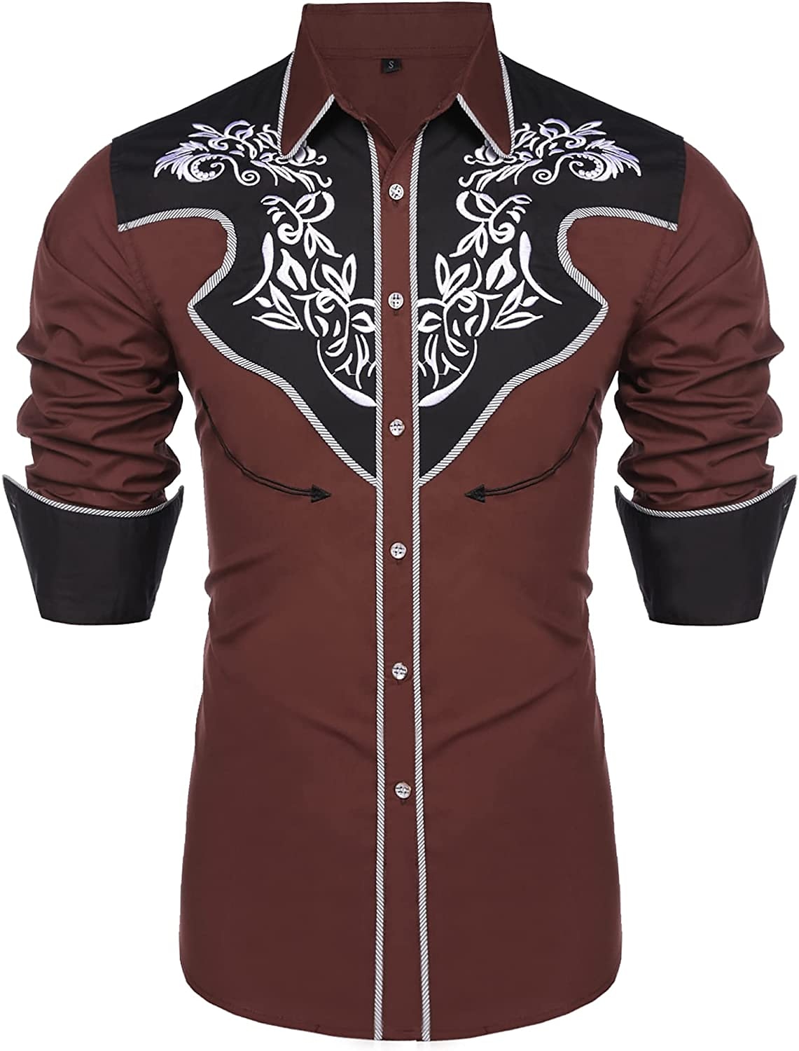 Herre Blomstret Cowboy Skjorte Western skjorte Cowboyskjorte Langermet Mote Designer Fritid utendørs Ferie Vår & Vinter Aftæpning Trykt mønster Knapp ned Svart Hvit Rød Blå 2025 - $26.99 –P2