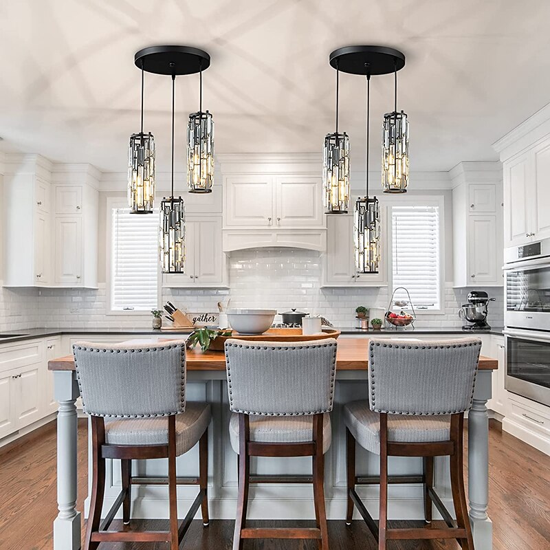 lampada a sospensione a led illuminazione a sospensione cromata/oro moderna lampada a sospensione mini lampadari di cristallo lampada a sospensione regolabile per sala da pranzo con isola cucina (1/3 del 2025 a $103.99 –P2