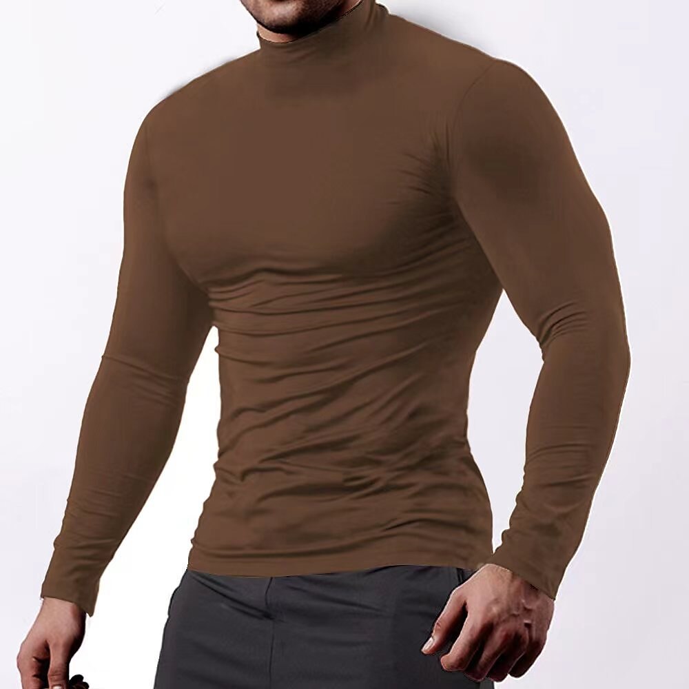 Men's Compression Shirt Running Shirt Long Sleeve Base Layer Athletic  Athleisure Winter High Neck Cotton Breathable Quick Dry Sweat wicking  Running Jogging Training Sportswear Activewear Solid Colored 2024 - $23.99