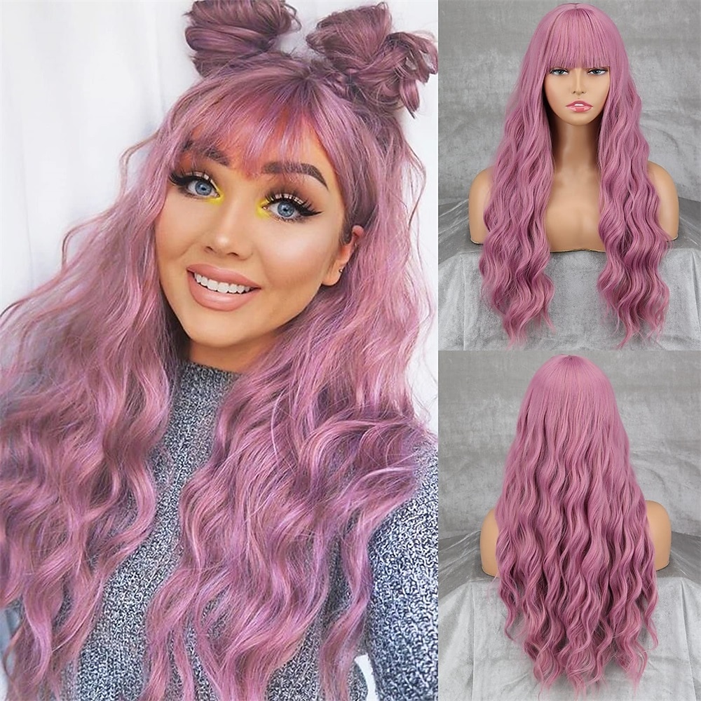 lang oransje parykk med pannelugg bølget krøllet ingefær bangs parykk syntetisk kvinner oransje lang parykk naturlig leter etter daglig og halloween fest 2025 - $29.99 –P13