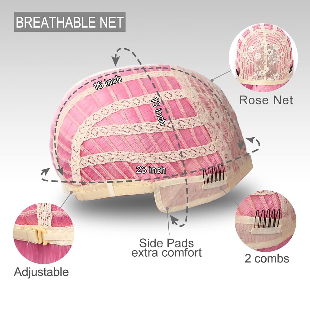 roze bob pruiken met pony 12 inch korte rechte bob pruiken kleurrijke synthetische cosplay dagelijkse feestpruik voor vrouwen 2026 - $22.99 –P7
