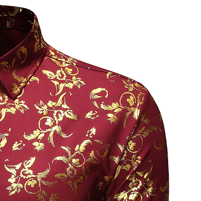 Men's Tuxedo Shirts Floral Party Outdoor Wine Black White Dark Blue Long Sleeve Turndown Spring Fall Clothing Apparel Print 2025 - $24.83 –P10