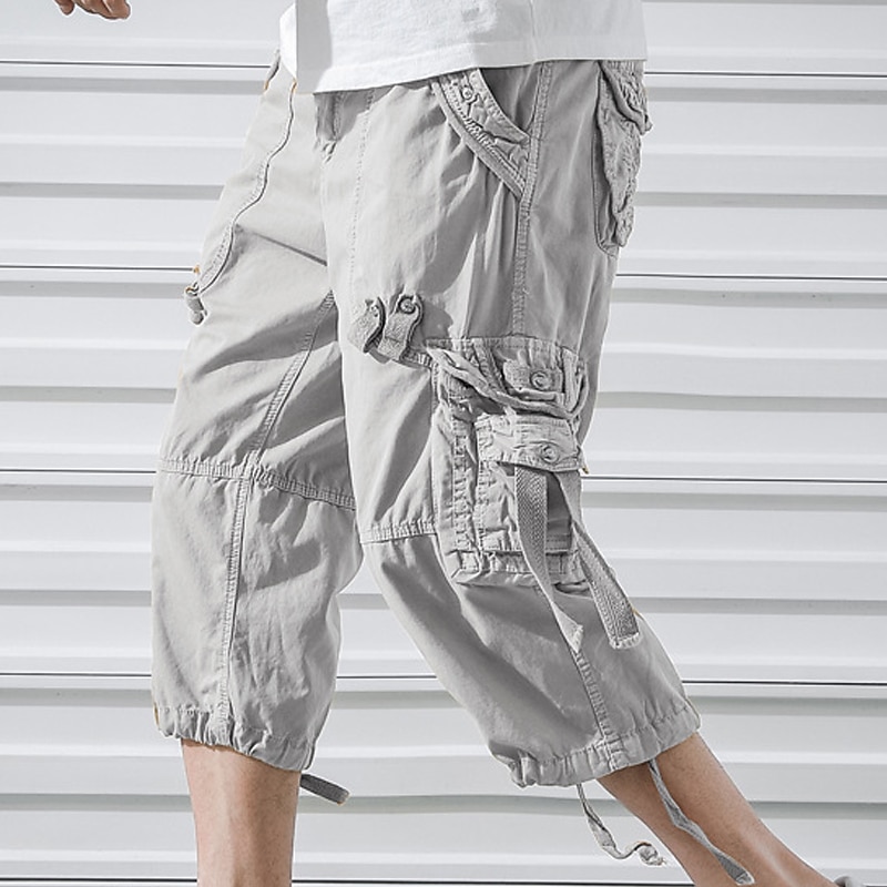 Men's Capri Cargo Shorts Cargo Shorts Shorts Capri Pants Hiking Shorts Leg Drawstring 6 Pocket Plain Comfort Outdoor Daily Going out Fashion Streetwear Black Army Green 2026 - $31.99 –P19