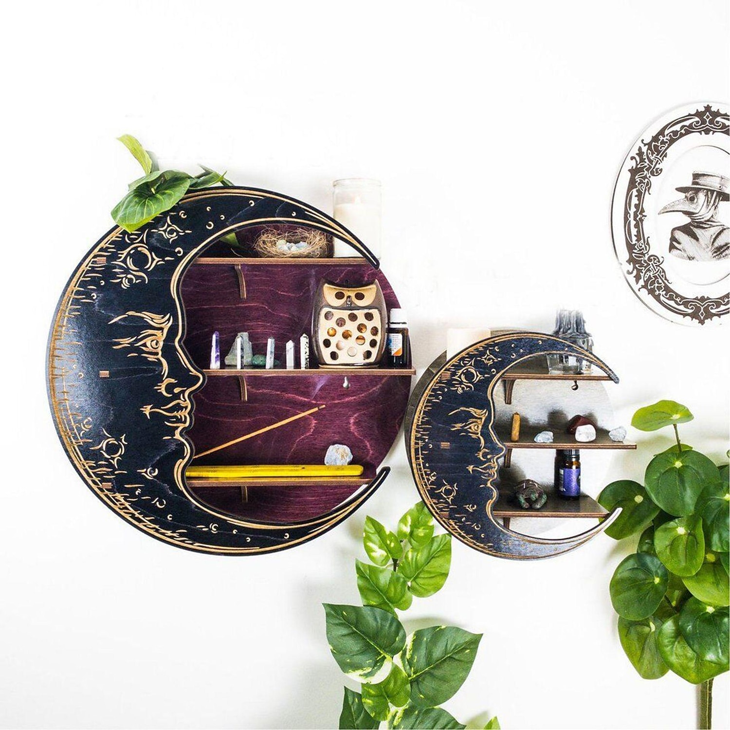 Wooden Moon Shelf for Crystals, Floating Shelves Made of Wood, Display Shelf for Essential Oil, Crescent Moon Floating Shelves, Rustic Storage Shelf for Living Room, Bedroom, Bathroom 2025 - $35.99 –P5