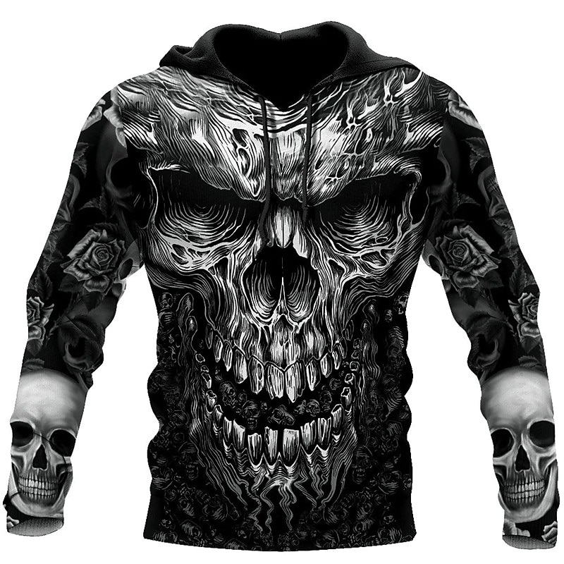 Herren Schädel Grafikdrucke Kapuzensweatshirt Kapuzenshirts Pullover Streetwear Designer Basic Lässig Langarm Mit Kapuze Täglich Sport Schwarz Druck Frühling & Herbst Designer S M L XL XXL 3XL 2026 - $31.99 –P1