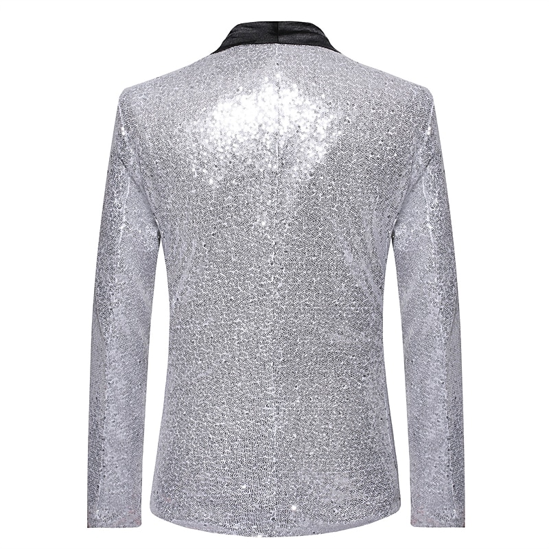 Men's Blazer Cocktail Party Bar Shining Outdoor Pocket Sequin Fall Winter Plain Stylish Warm Ups Shawl Collar Black Silvery Wine Royal Blue Gold Jacket 2025 - $63.99 –P2
