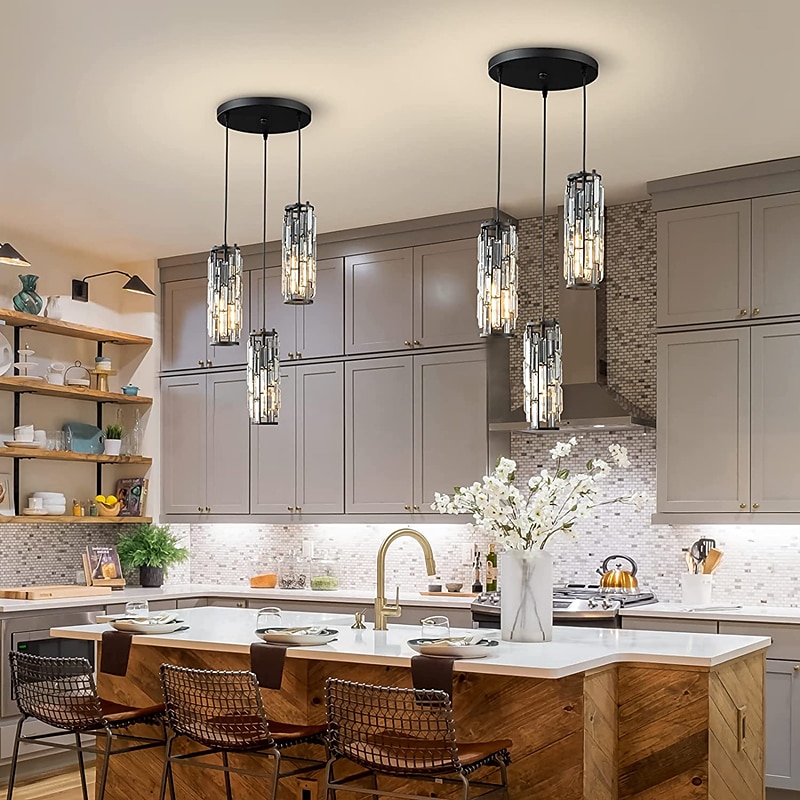 lampada a sospensione a led illuminazione a sospensione cromata/oro moderna lampada a sospensione mini lampadari di cristallo lampada a sospensione regolabile per sala da pranzo con isola cucina (1/3 del 2025 a $103.99 –P1