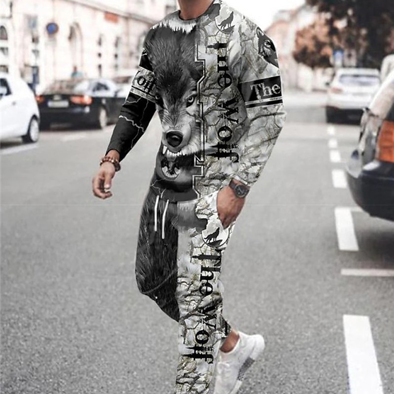 Homens Moletom Conjunto de moletons Cinzento Gola Redonda Gráfico Animal Lobo 2 Peças Imprimir Desportos e Ar livre Casual Esportes Impressão 3D Roupa de rua Roupa de Esporte Básico Primavera Outono de 2026 por $34.99 –P1