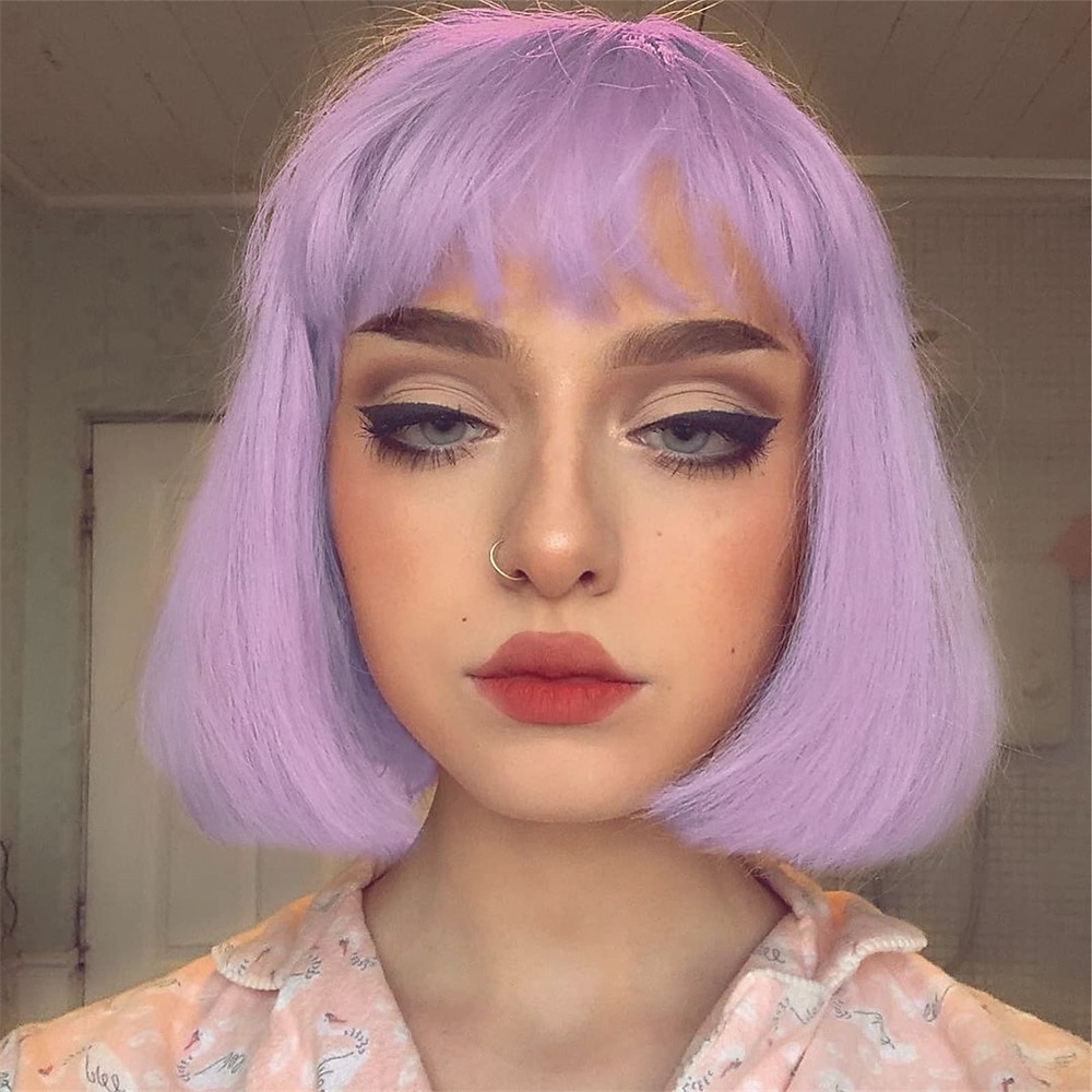 Blonde Bob Wig with Bangs - 12'' Short Blonde Wig for Women Natural Look Color Wigs with Bangs Super Soft and Easy to Wear Straight Bob Wig Synthetic Wig for Daily Halloween 2026 - $22.99 –P14