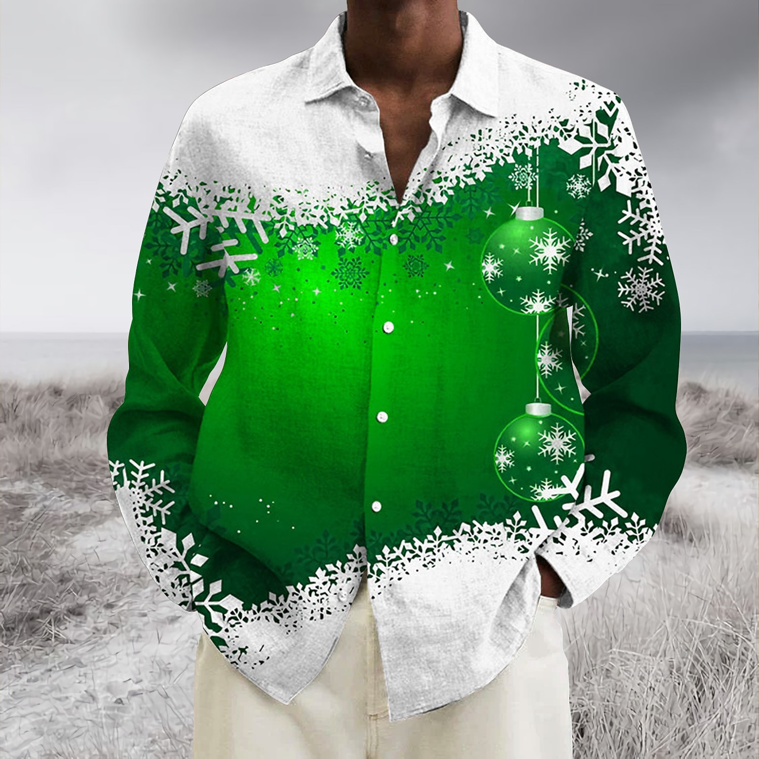 chemises imprimées pour hommes avec scène de Noël, chemises à imprimés graphiques, flocon de neige, revers vin bleu vert, imprimé 3D, rue, décontracté, manches longues, imprimé boutonné, vêtements, de 2025 ? $26.99 –P1