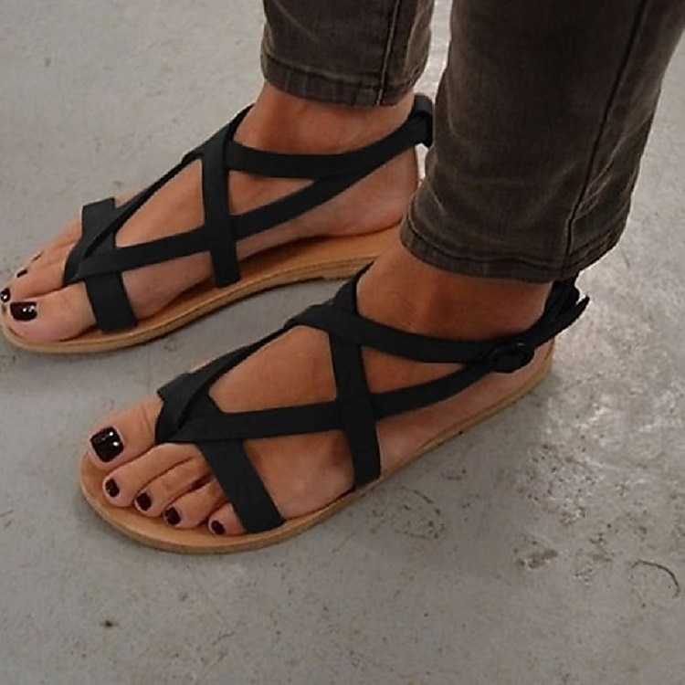 Femme Sandales Bohème Sandales plates du quotidien Eté Talon Plat Bout ouvert Daim Mocassins Noir Bleu Marron de 2025 ? $36.99 –P1