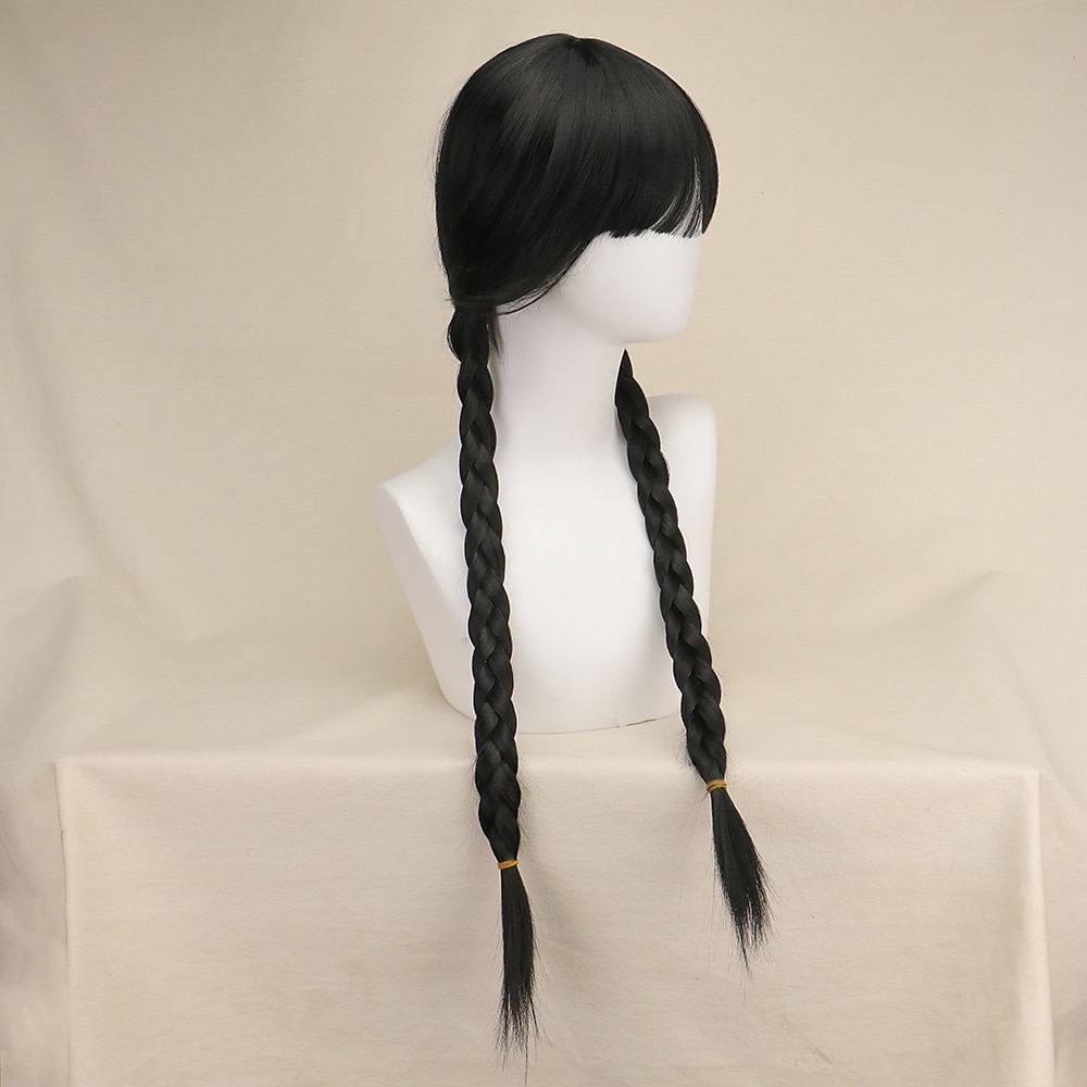 Perucas Wednesday Addams Longa Peruca Trançada Preta Cabelo Natural Macio com Touca de Peruca Tranças Perucas Sintéticas para Festa Cosplay Perucas Halloween de 2025 por $23.99 –P2