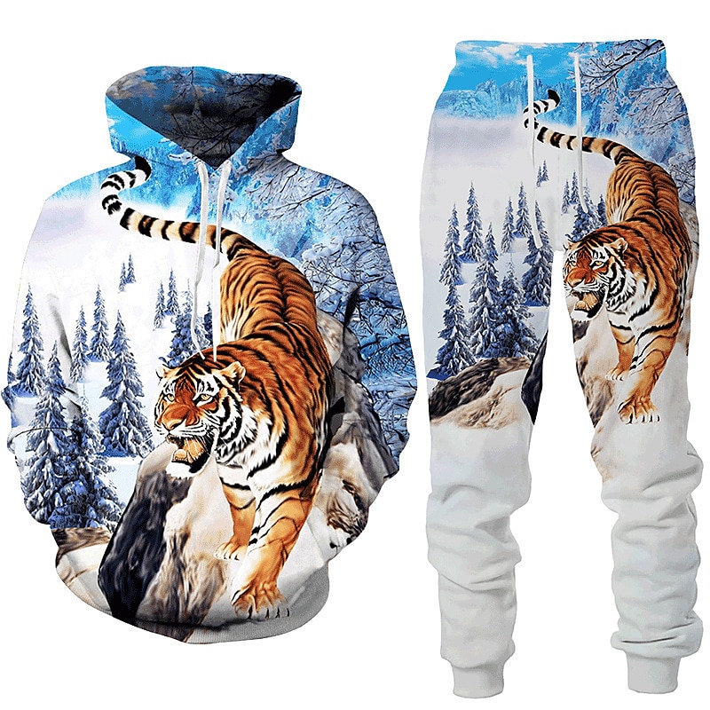 Men's Graphic Animal Wolf 2pcs 3D Sweatshirt Sets Tracksuit Hoodies Long Sleeve Long pants Hooded Streetwear Designer Basic Sports & Outdoor Casual Sports Print Spring Fall Black White Blue 2025 - $38.99 –P2
