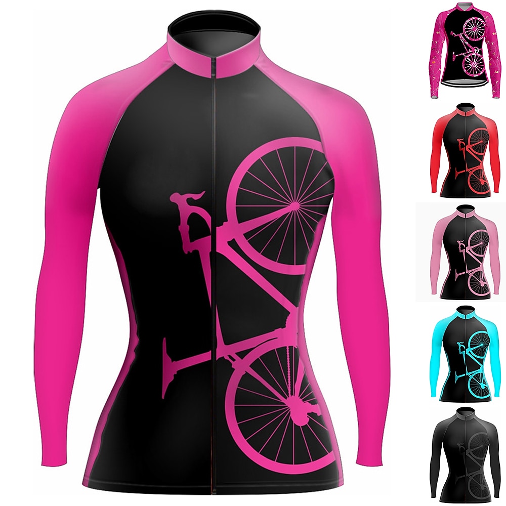 Women's Cycling Jersey Graphic Funny Long Sleeve Bike Jersey Top with 3 Rear Pockets Mountain Bike MTB Road Bike Cycling Quick Dry Reflective Strips Back Pocket Moisture Wicking Sports Rose Red 2026 - $34.99 –P1