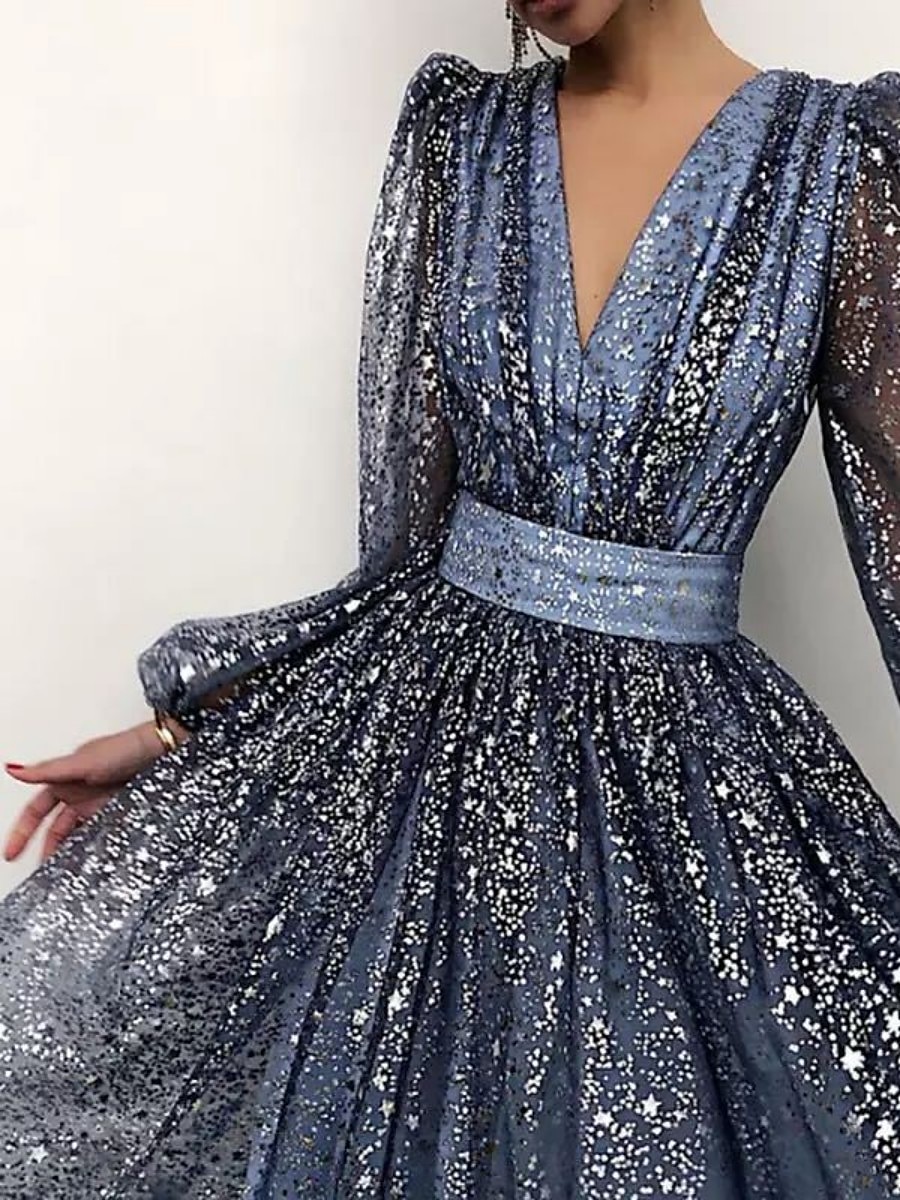 Women's Sequin Dress Party Dress Sparkly Dress Dress Homecoming Dress Sheath Dress Swing Dress Midi Dress Dusty Rose Dusty Blue Long Sleeve Plain Ruched Winter Fall Spring V Neck 2024 - $59.99 –P3