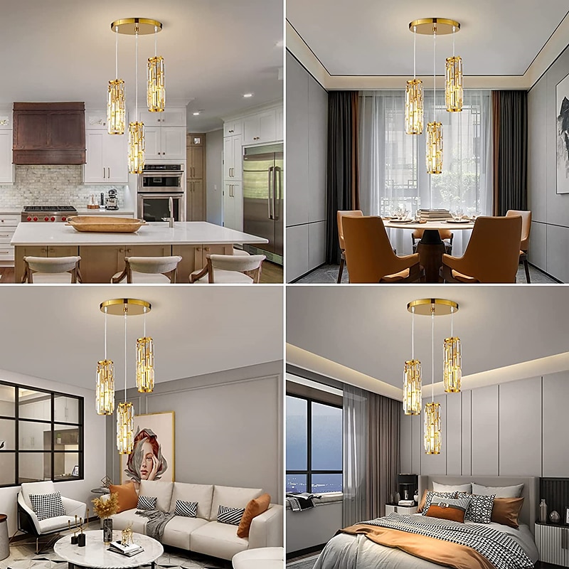 lampada a sospensione a led illuminazione a sospensione cromata/oro moderna lampada a sospensione mini lampadari di cristallo lampada a sospensione regolabile per sala da pranzo con isola cucina (1/3 del 2025 a $103.99 –P7
