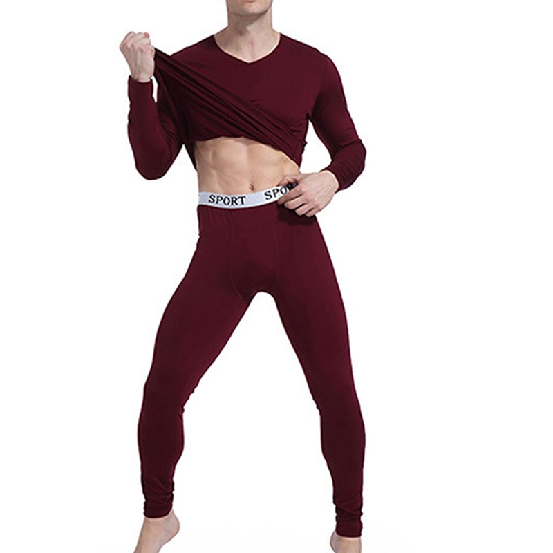 Herr Beställ två storlekar större Termiskt underställ Sovkläder Termiskt set 1set Ren färg Stylish Ledigt Komfort Hem Dagligen Polyester Komfort Varm V-hals Långärmad Höst Vinter Svart Vin 2025 - $9.49 –P8
