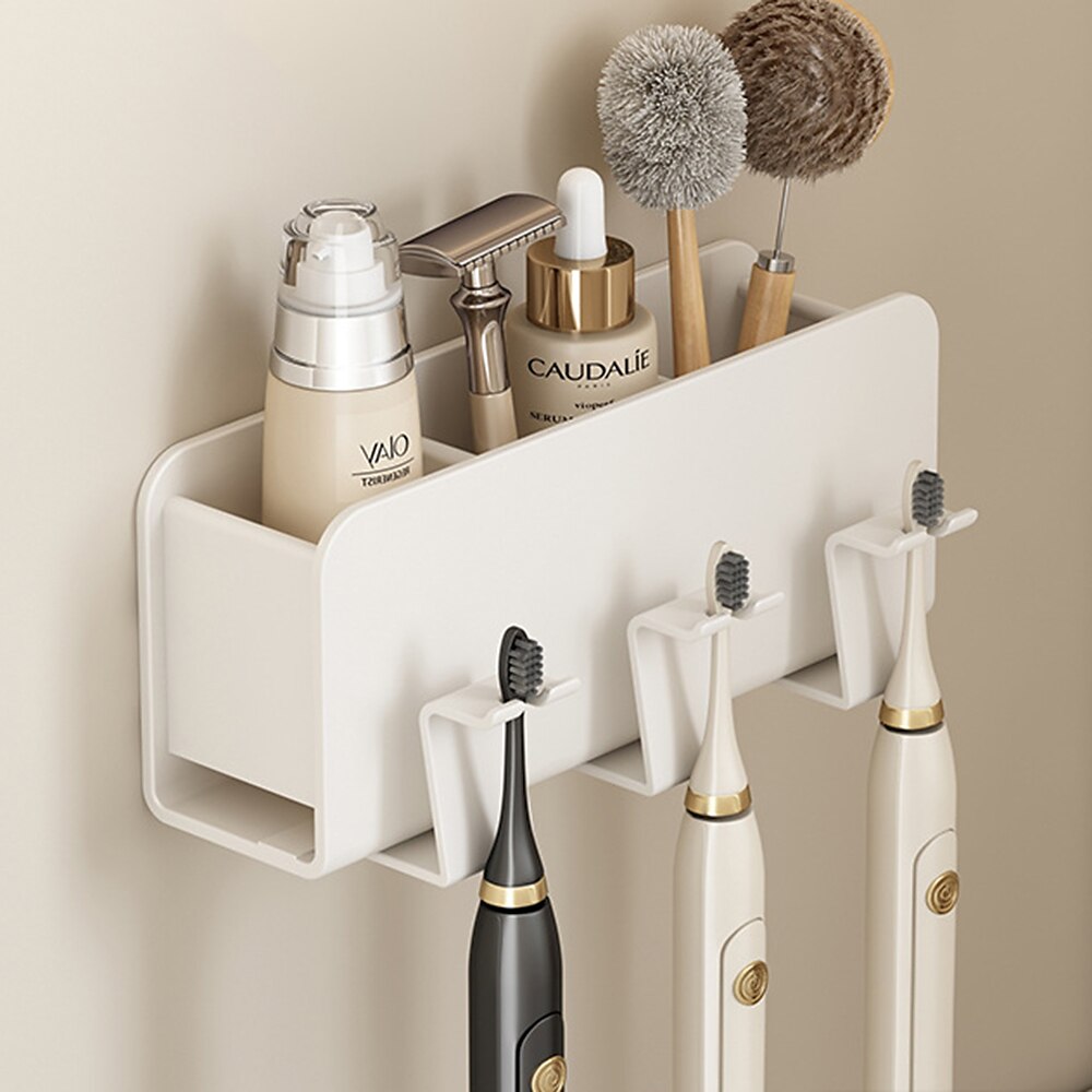 Estante blanco para cepillos de dientes, inodoro para baño, taza para enjuague bucal eléctrica no perforada montada en la pared, estante de almacenamiento de aluminio para espacio montado en la pared 2025 - $31.99 –P3