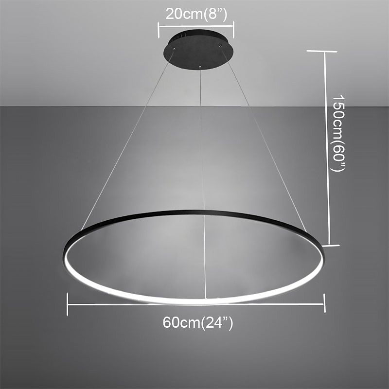 1-světelný 60cm 24“ led závěsný lehký kovový akrylový kruh design chrom moderní současný 110-120v 220-240v 2025 - $174.99 –P1