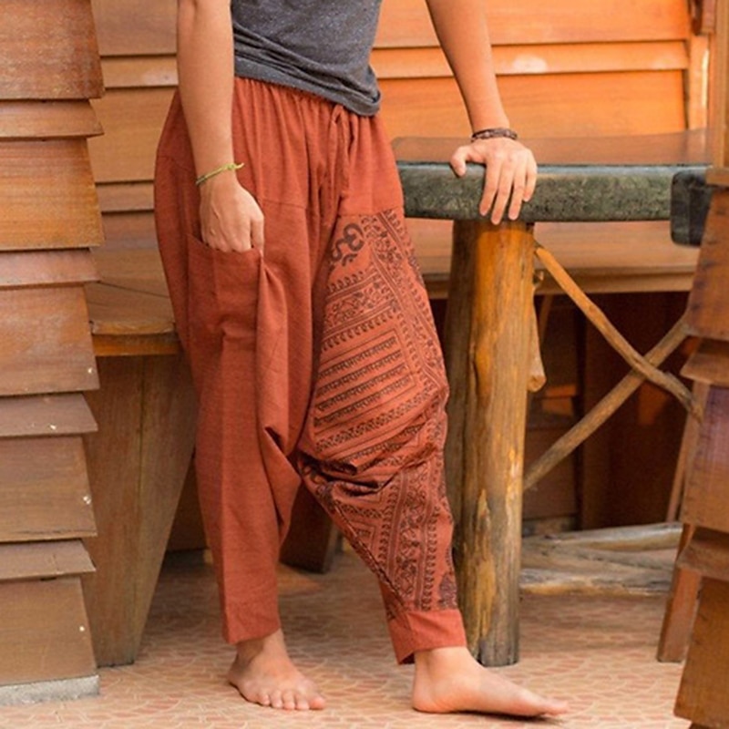Herr Joggare Långbyxor Sommarbyxor Strandbyxor Harem byxor Elastisk midja Släpp grenen Mönster Komfort Andningsfunktion Ledigt Dagligen Strand Boho Hippie Purpur Orange Microelastisk 2025 - $20.99 –P4