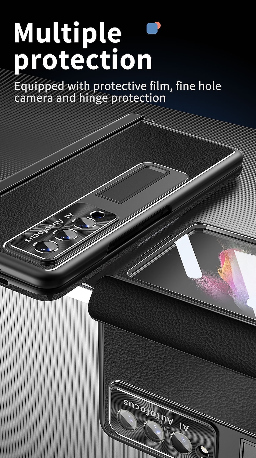 Phone Case Plating Leather Case For Samsung Galaxy Z Fold 6 Z Fold 5 Z Fold 4 Fold 3 Magnetic Kickstand with Pencil Holder(without Pen) Carbon Fibe Screen Protector Phone C Bumper Frame PC PU Leather 2025 - $55.99 –P5