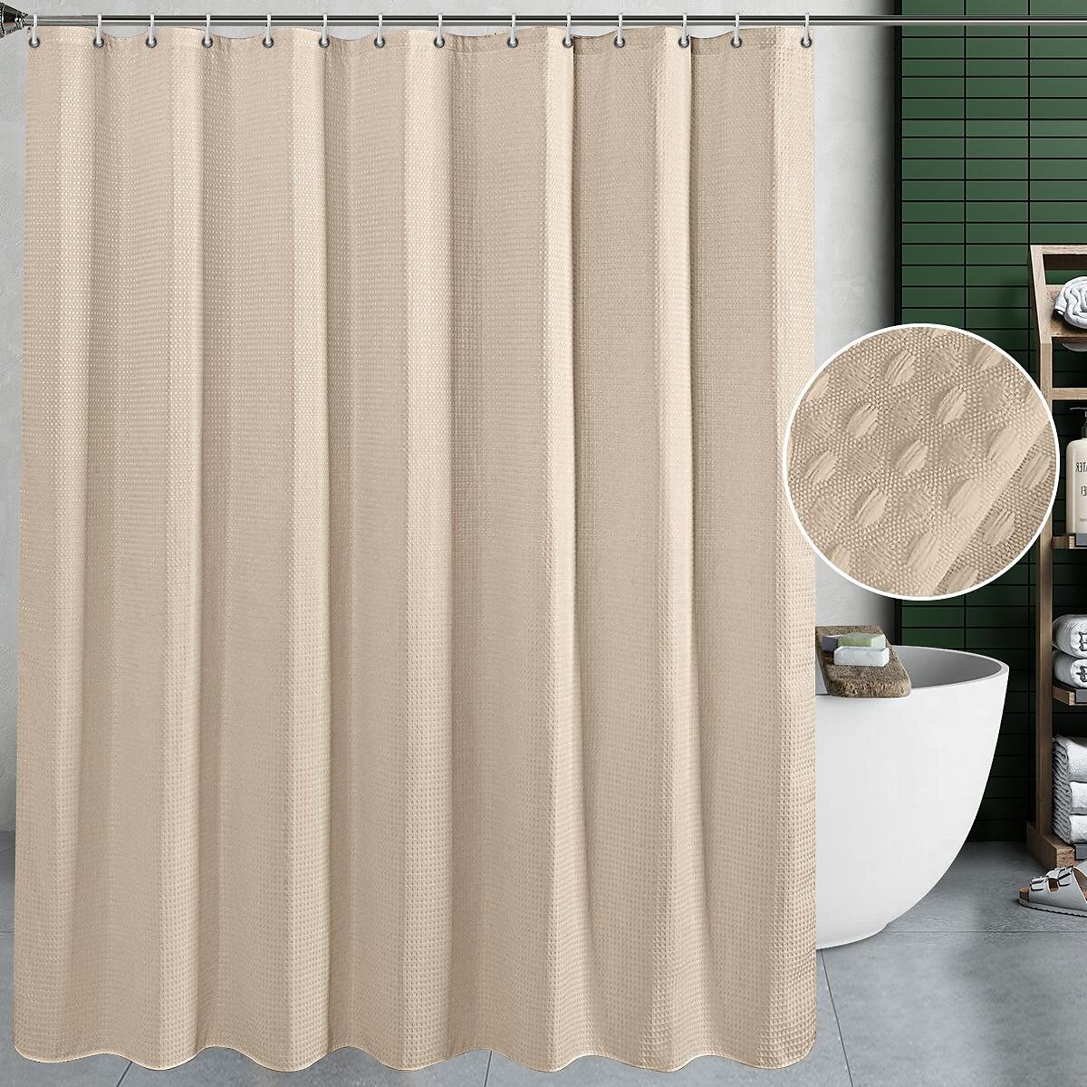 Gradient Waffle Shower Curtain with 12 Hooks 180cm*180cm(70"*70") Textured Fabric Waterproof Bathroom Decor Gradient Modern Shower Curtain Sets 2025 - $25.99 –P10
