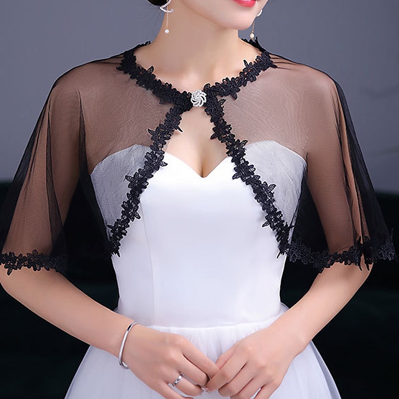 Wraps de mariée Enveloppes d'invités de mariage Le style mignon Mariée Sans Manches Manche Chauve-souris Tulle Boléros de Mariage Avec Côté dentelle Pour Mariage Eté de 2025 ? $20.99 –P6