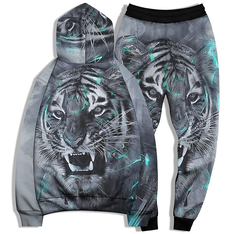 Homme Ensemble Survetement Ensemble de sweats à capuche Noir et Blanc Noir Noir + blanc Jaune Gris Claire Capuche Graphic tigre 2 Pièces Imprimer Sport & Loisir Casual Des sports 3D effet basique de 2025 ? $31.99 –P12