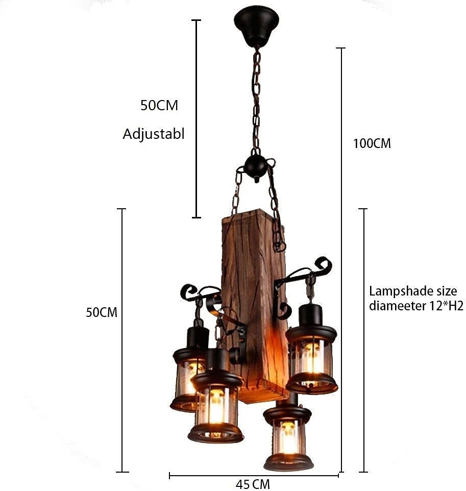 Wooden Retro Chandelier Industrial Retro Chandelier Black Metal Bedroom Dining Room Suspension Lantern Frame with Glass Shade House Loft Bar Coffee Decoration Chandelier Accessories, E27 2025 - $174.99 –P1