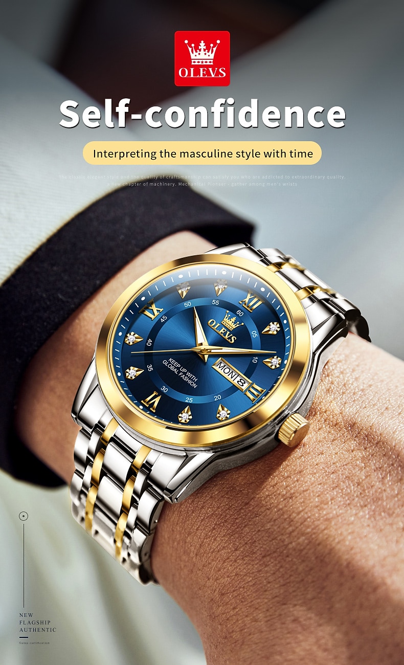 OLEVS Quartz Horloge Cadeau voor mannen Luxe Diamanten Gouden Horloge Waterdicht Luminous RVS Zaken Mannen Quartz Horloge Mannen Horloge 2026 - $35.99 –P2