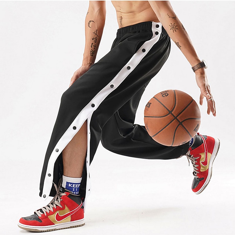 Men's Tear Away Basketball Pants Sweatpants High Split Snap Button