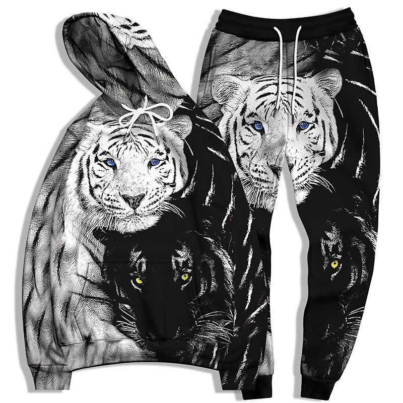 Homme Ensemble Survetement Ensemble de sweats à capuche Noir et Blanc Noir Noir + blanc Jaune Gris Claire Capuche Graphic tigre 2 Pièces Imprimer Sport & Loisir Casual Des sports 3D effet basique de 2025 ? $31.99 –P7