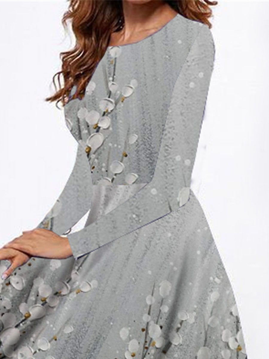 Abito Midi Donne Abito Casual Abito Invernale Abito Swing Moda Modesta Formale Esterno Festa Vestibilità Normale Fiori Maniche Lunghe Collo Crew Grigio Primavera Autunno Inverno Autunno del 2025 a $36.99 –P3