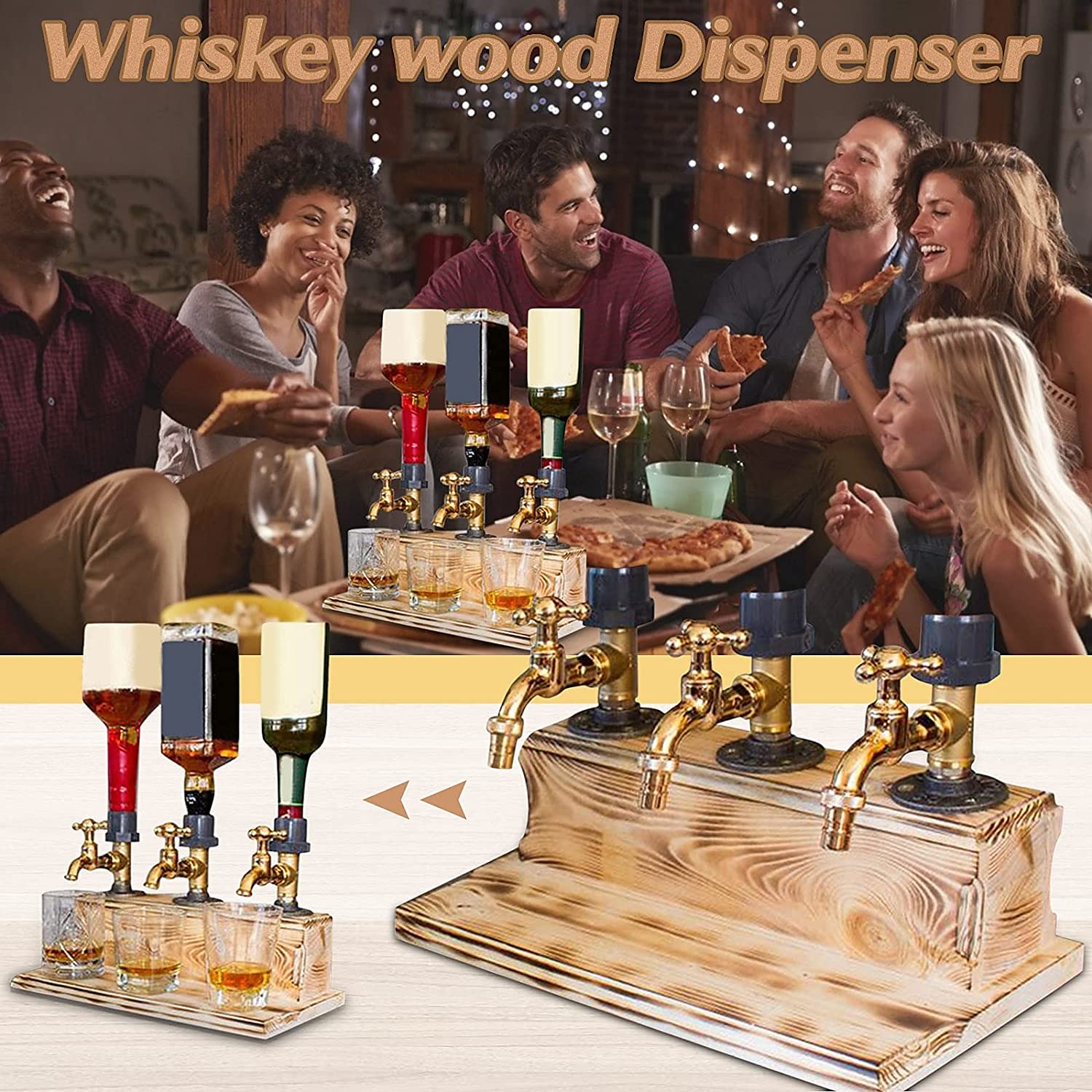 Whiskey Wood Dispenser,Faucet Shape Liquor Dispenser, Daddy Favorite Whiskey Wine Wood Dispenser for Home Bar Dinner Party Restaurant, Dad Papa Boyfriend Husband Gift 2025 - $57.99 –P1
